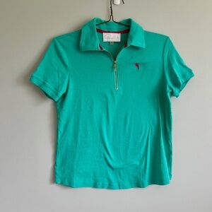 Capagallo golf shirt quarter zip turquoise size M short sleeve polo t-shirt